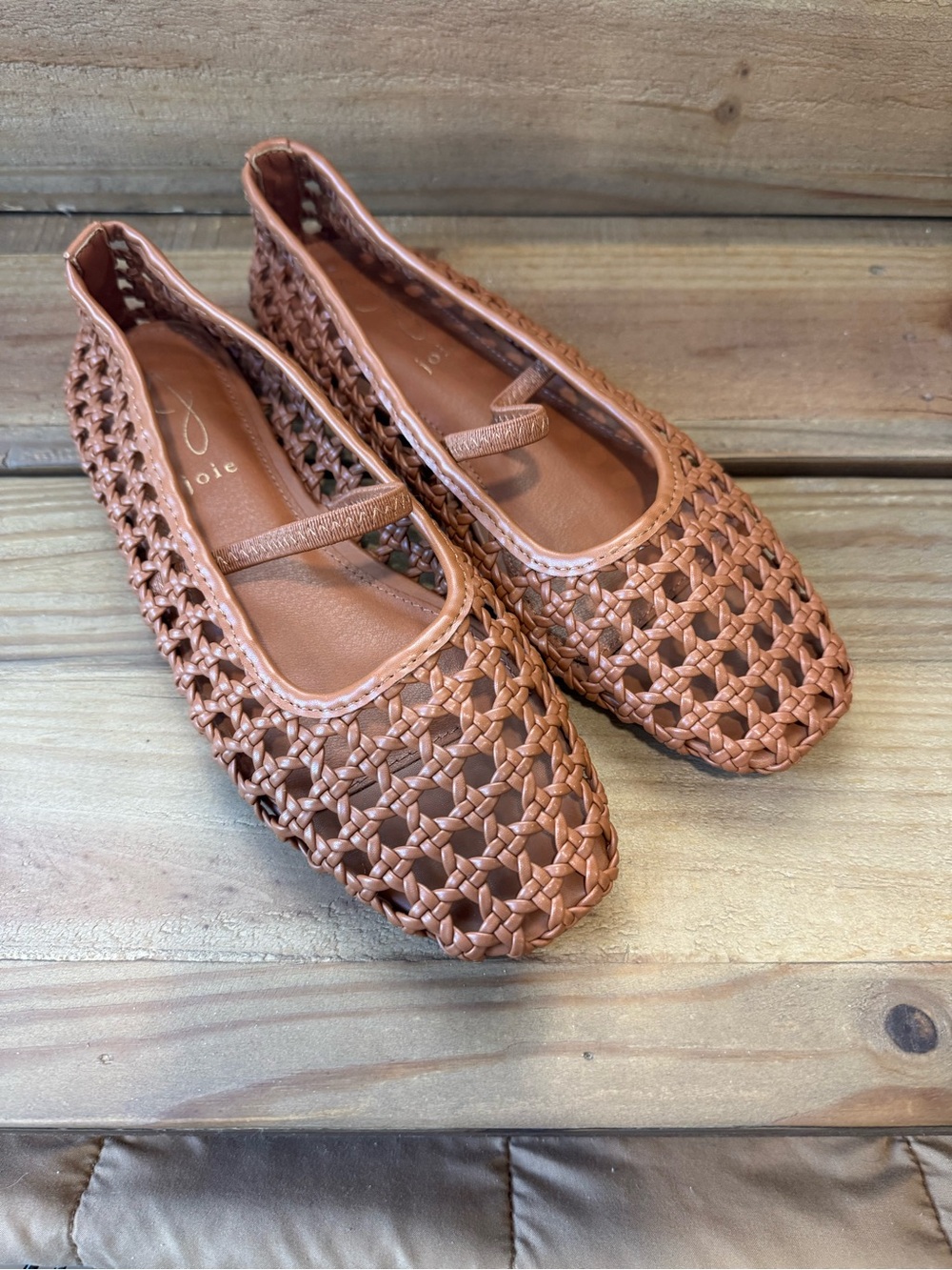 Joie Woven Mary Jane Flats in Cognac Brown